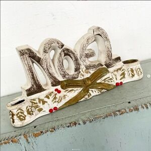 Vintage NOEL Chalkware Taper Candleholder Sign Decor Japan Christmas